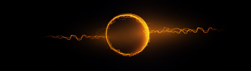 Poster - Energy ball, plasma sphere, electric lightning and light flares. Lightning discharge magical energy ball, plasma energy light burst.
