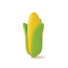 Poster - 3d Fresh Vegetable Whole Corn Concept Cartoon Style Isolated on a White Background. Vector illustration of Corncob