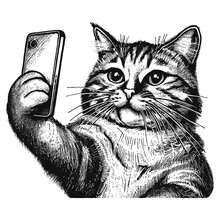 Funny Cat Taking Selfie Vector Sketch