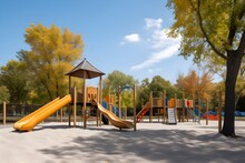 "Daytime Outdoor Playground With Colorful Backdrop"