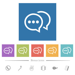 Poster - Two oval active chat bubbles outline flat white icons in square backgrounds