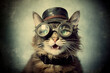 Victorian era steampunk street cat, Generative AI