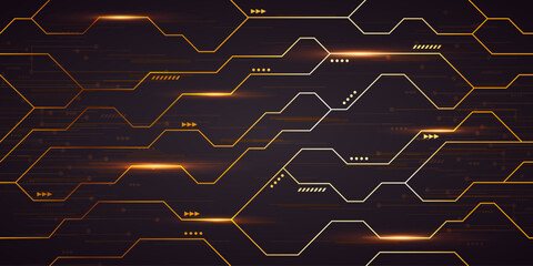 Wall Mural - Seamless Golden Cyber Technology Pattern