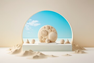 Poster - Sculpture of Seashells on a White Surface. Generative AI