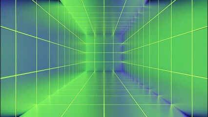 Poster - Colorful virtual cyber tunnel with grid. Design. Cyber grid with colorful 3d tunnel. Square colorful tunnel with virtual grid