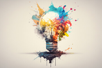  Light bulb with splash of colors creative design concept idea. Ai generated