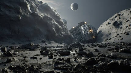 Wall Mural - illustration of a base on the surface of an asteroid. - AI generated image.