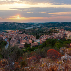 Wall Mural - Sunrise old medieval Stilo famos Calabria village view, southern Italy.