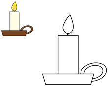 Candle In Candlestick Clipart. Coloring Book Page For Children. 