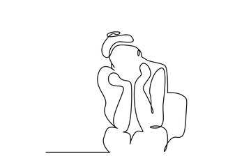 Wall Mural - young woman sitting waiting bored business life line art