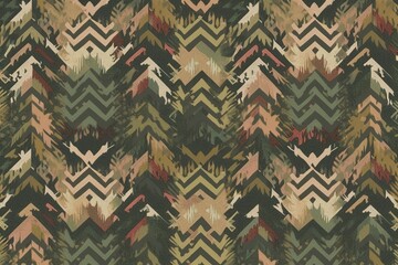 wallpaper for seamless ethnic tribal tapestry military or hunting camouflage pattern in army green forest brown sage and khaki tileable abstract contemporary camo fashion texture high re generative ai