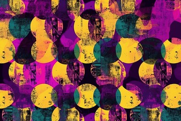 wallpaper for seamless pop art grunge glitch circles patchwork background pattern trendy gender neutral violet and yellow dopamine dressing polka dot textile swatch contemporary fashion  generative ai