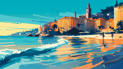 Illustration of beautiful view of Menton, France