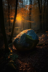 Canvas Print - a big rock in the forest generative ai