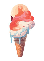 Sticker - Cute cartoon ice cream cone on summer backdrop