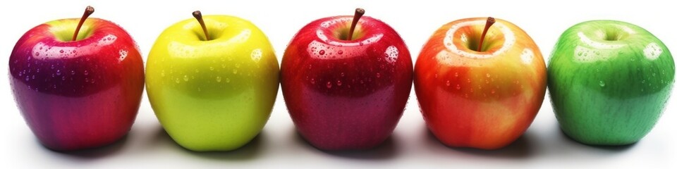 Wall Mural - Array set of red, yellow, purple and green apples. AI generative illustration.