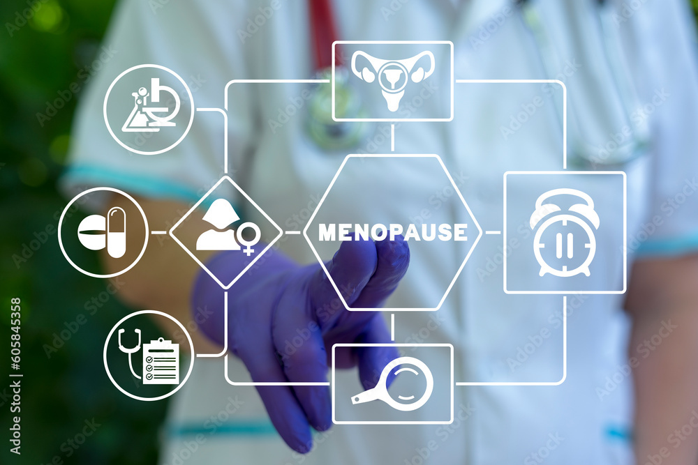 Menopause and hormone replacement therapy concept. Symptoms of ...