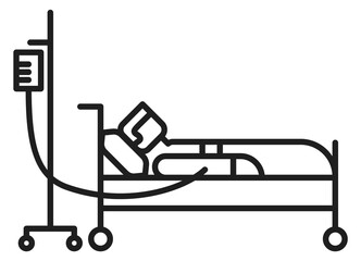 Sticker - Patient laying on hospital bed. Sick person icon