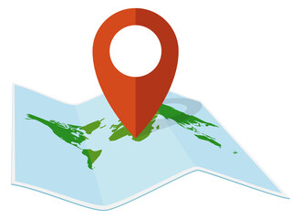 Poster - geo pin on paper world map. location icon