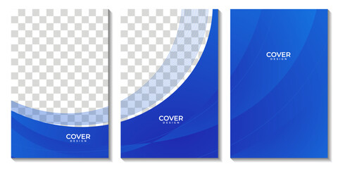 set of flyers with abstract blue wave background with white space