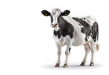 Cow On A White Background. White Cow With Black Spots. Banner. Generative AI