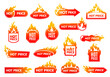 © Vector Tradition - Hot price deal promotion labels with flames. Shop sale or discount promotion vector banner, product price drop advertising label or badge, discount round, line and square sticker with hot fire flames