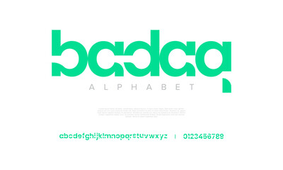 Wall Mural - Badaq abstract digital technology logo font alphabet. Minimal modern urban fonts for logo, brand etc. Typography typeface uppercase lowercase and number. vector illustration