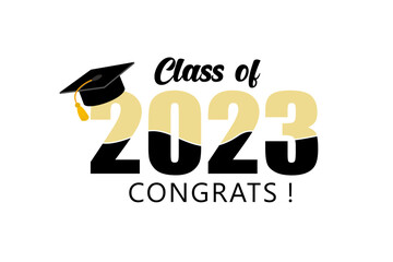 Class of 2023. Congratulations graduates typography design template for shirt, stamp, logo, card, invitation etc. Vector illustration