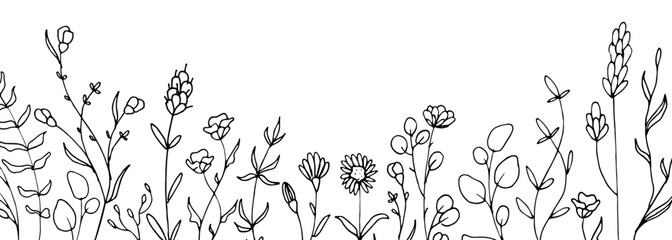 Poster - Minimalist banner with floral hand drawn frame