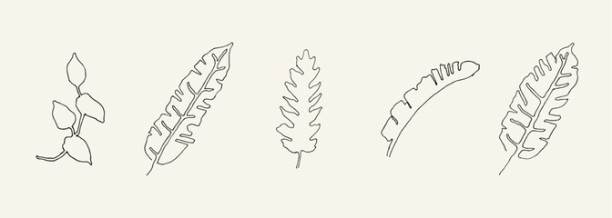 Aufkleber - Collection of tropical leaf hand drawn illustration