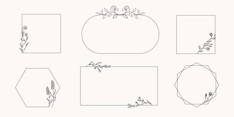 Wall Mural - Simple hand drawn floral frame copy space