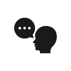 Wall Mural - Human head with bubble speech. Comment, talking. Thinking flat icon isolated on white background. Vector illustration