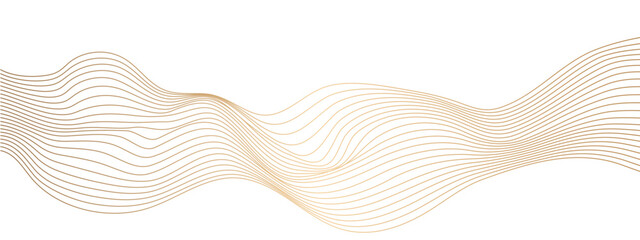 Luxury golden flowing wave curved lines, frequency wavy sound, technology curve line background. Design used for technology, science, banner, template, wallpaper, business and many more.