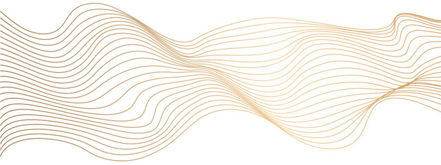 Luxury golden flowing wave curved lines, frequency wavy sound, technology curve line background. Design used for technology, science, banner, template, wallpaper, business and many more.