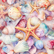 Seamless design with Sea Shells and Sea Stars . AI generated Illustration.