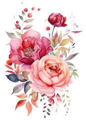 Wall Mural - Rose Flowers ,Watercolor  Painting isolated on white Background .AI generated illustration.