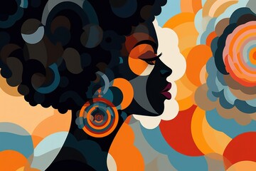 Wall Mural - Abstract surreal portrait made out of geometry shape. stylized portrait of a beautiful black woman. concept art. Generative ai	