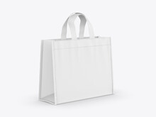 Blank Reusable Canvas Tote Cloth Shopping Bag Mockup Of Fabric With Handle. Template Of Black And White Cotton Eco Bag. 3d Illustration.