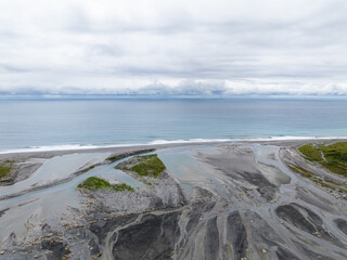 Canvas Print - Top view of Hualien Liwu river estuary in Taiwan