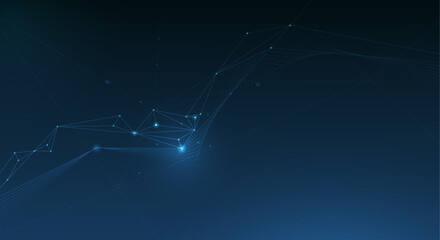 Fototapete - Vector molecule, Network Connected lines with dots, technology on blue background. Abstract internet network connection design for web site. Digital data, communication, science and futuristic concept