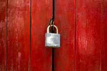 Old Wooden Red Door Lock