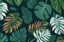 Design For Vector Seamless Pattern With Tropical Leaves. Jungle Style Background. Trendy Tropical Concept. Generative Ai