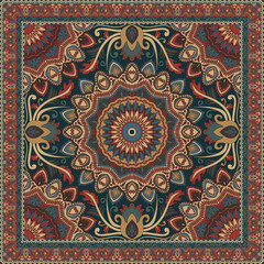 Colorful ornamental vector design for rug, tapis, yoga mat. Geometric ethnic clipart. Arabian ornamental carpet with decorative elements.Persian carpet