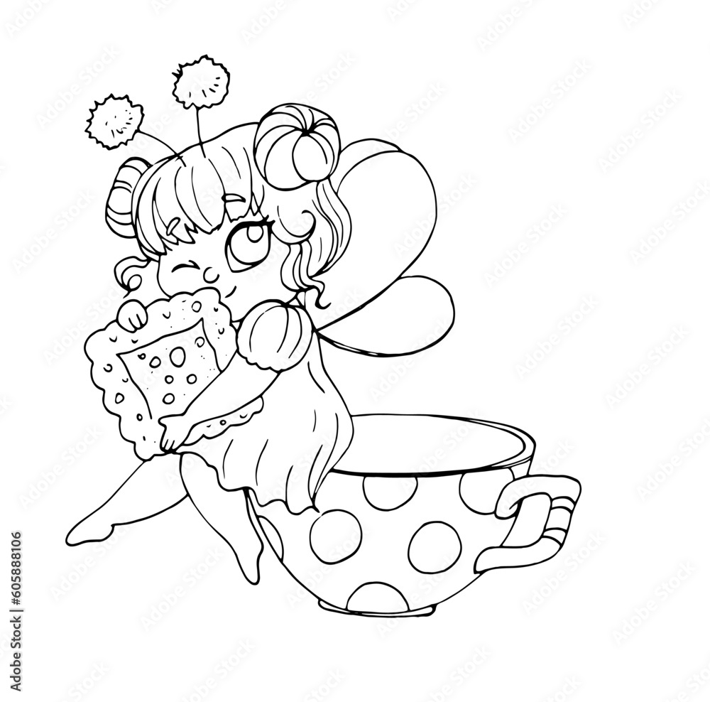 vector coloring page with cute cartoon girl. avatar, line art Stock ...