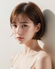 Portrait of beautiful japanese women wearing ballet dress with simple studio background by generative AI