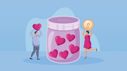 Sticker - charity donations jar with hearts animation