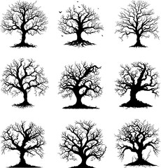 black tree silhouette halloween vector. old haunted tree with many branches suitable for halloween c