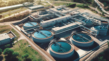 Aerial View Of Wastewater Treatment Plant, Filtration Of Dirty Or Sewage Water. Generative Ai