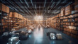 © Malika - Futuristic Technology Retail Warehouse: Digitalization and Visualization of Industry 4.0 Process that Analyzes Goods. Generative Ai
