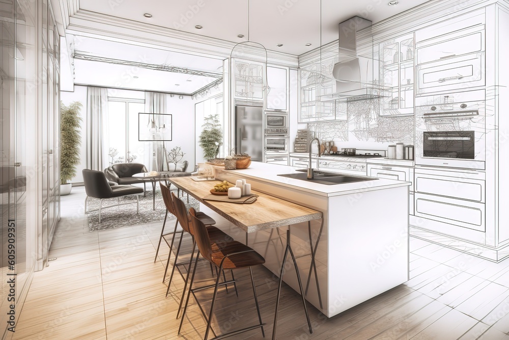 Stylish kitchen interior with modern furniture. Generative AI Stock ...